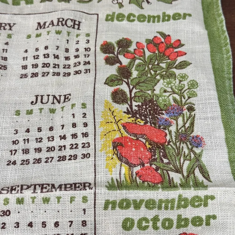 Vintage 1984 Calendar Towel Irish Linen Leap Year Floral 18x28